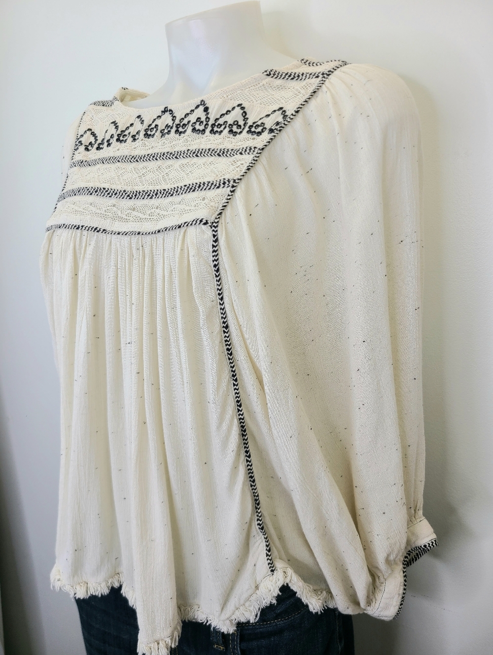 Free People Cyprus Avenue Embroidered Crochet Top Bell Sleeves Ivory Cream Large - Picture 6 of 16